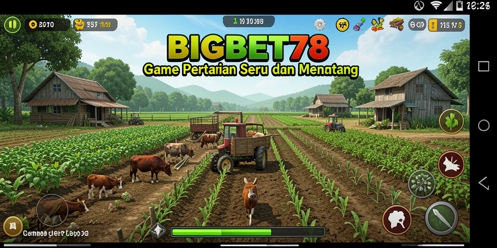 Screenshot gameplay BIGBET78 dengan pertanian yang subur.