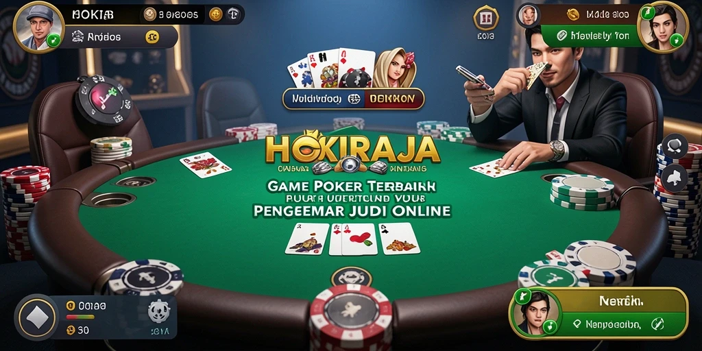 Screenshot gameplay HOKIRAJA dengan tampilan meja Poker yang menegangkan.