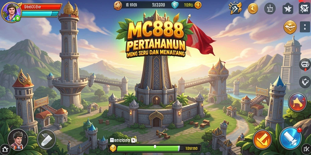 Tampilan gameplay Tower Defense yang mendebarkan di MC888.