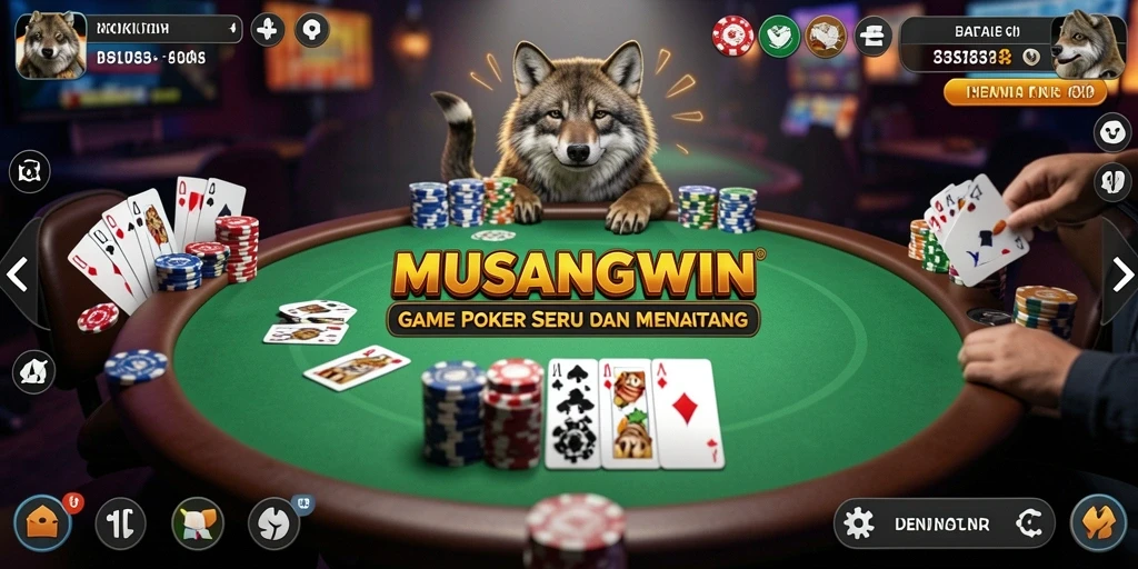 Tampilan gameplay Poker yang mendebarkan di MUSANGWIN dengan pemain yang kompetitif.