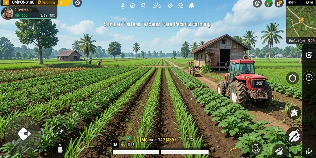 Screenshot OMPONG188 menampilkan kebun indah dengan berbagai tanaman dan hewan.
