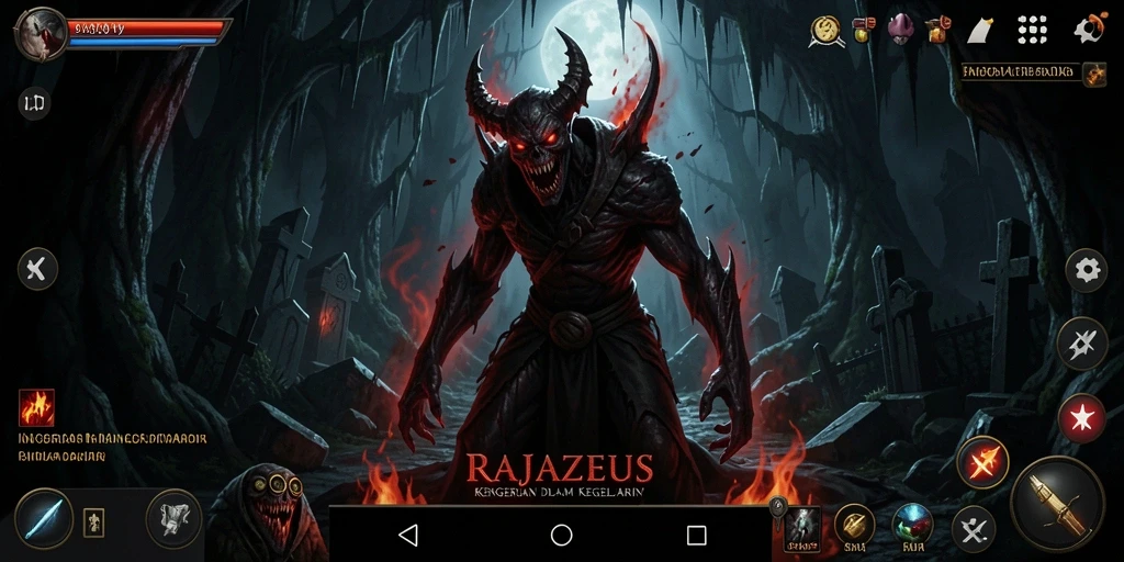 Screenshot dari gameplay <strong>RAJAZEUS</strong> menampilkan suasana Horror yang mencekam.
