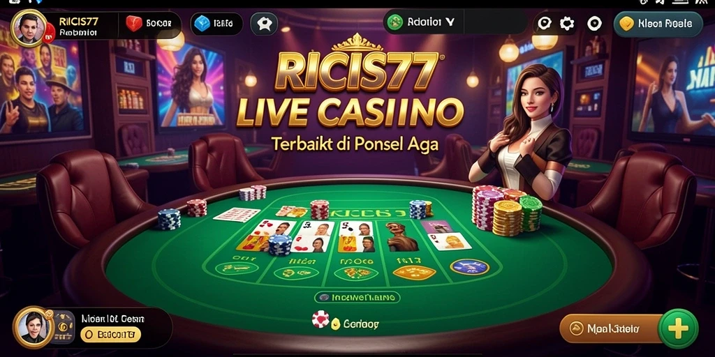 Tampilan gameplay RICIS77 dengan dealer langsung dan suasana kasino.